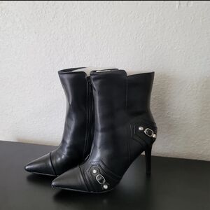 Stiletto Black Heeled Boots with Buckle Detail